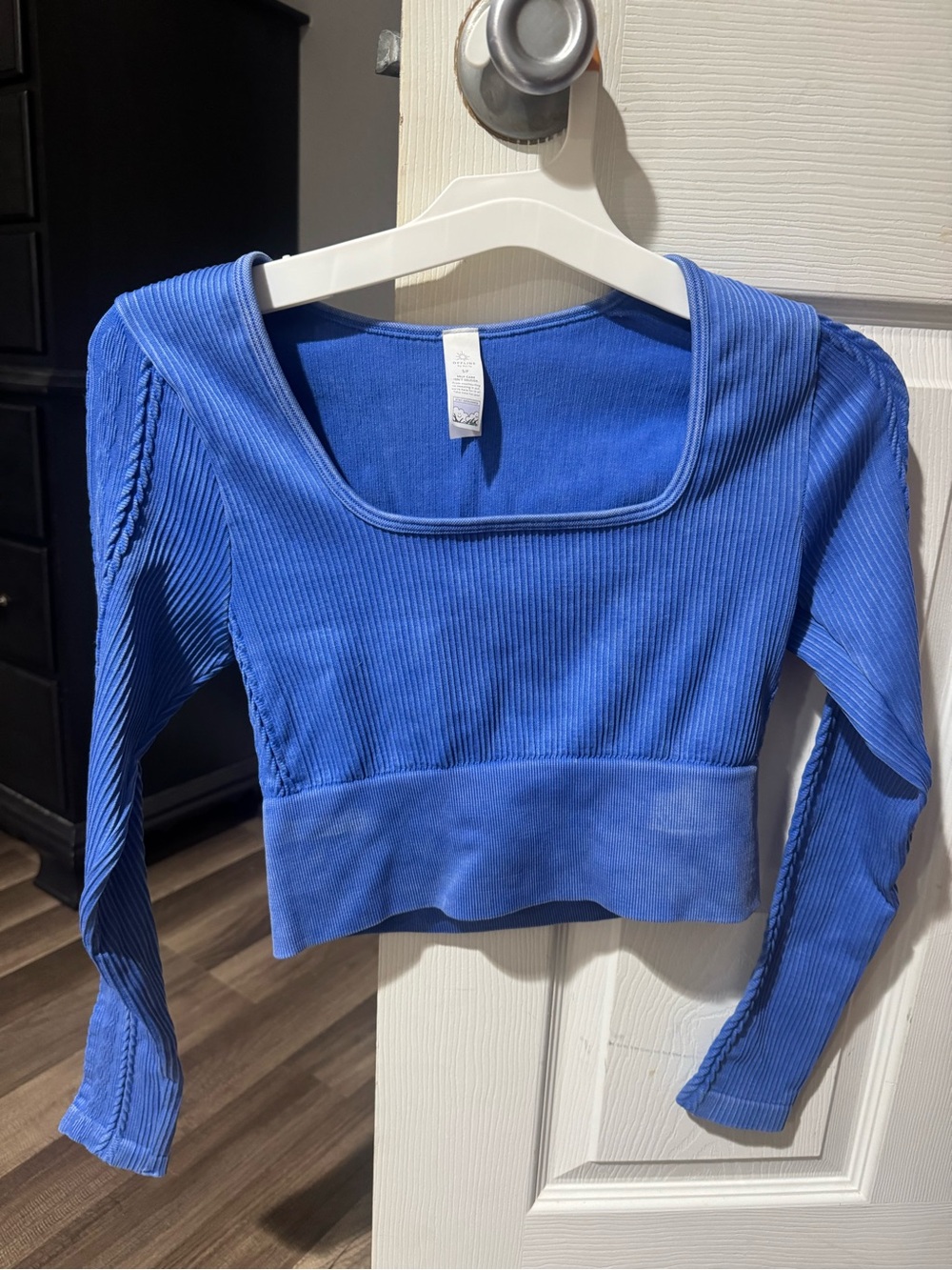aerie Royal Blue Ribbed Square-Neck Long-Sleeve Crop Top